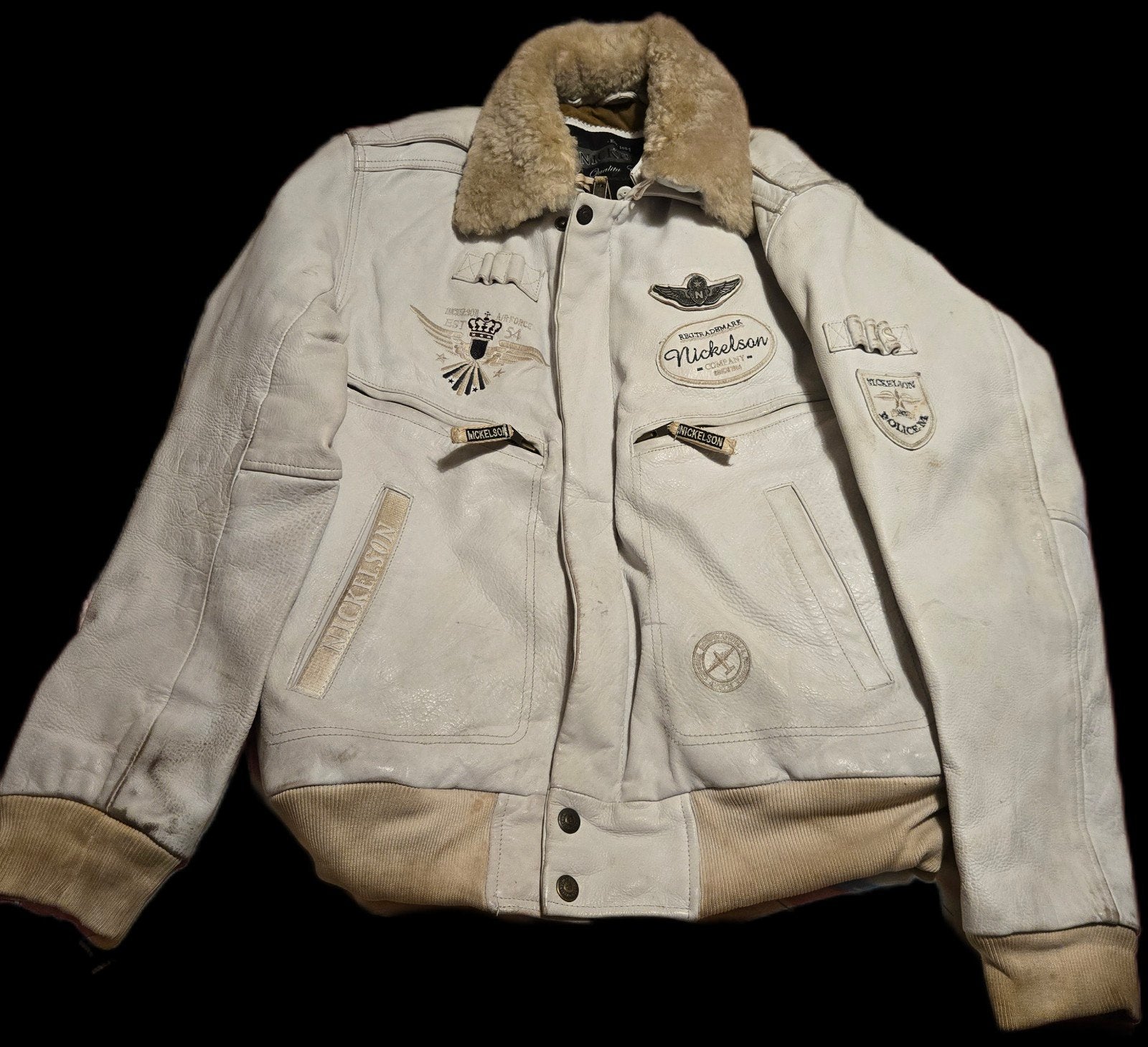 Nickelsson leren pilotenjack - crème wit, Kleding | Heren, Ophalen of Verzenden
