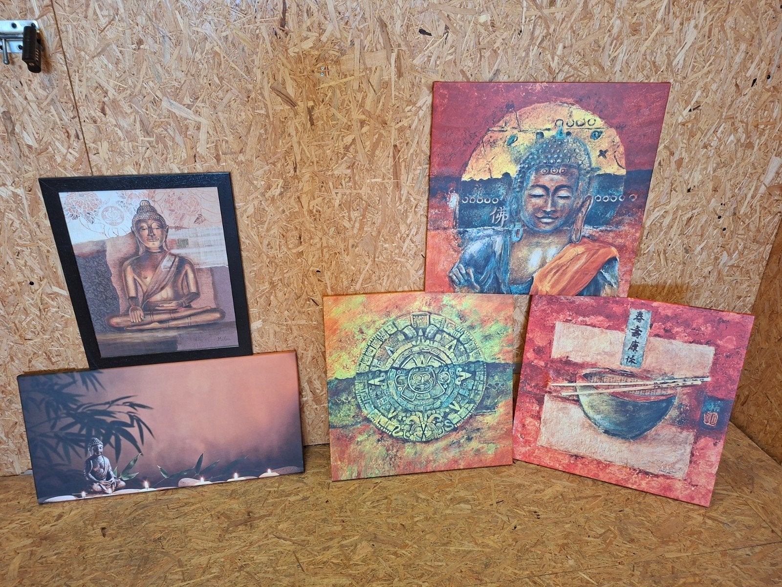 Koopje! 5 boeddha lijsten / canvas voor tientje!, Ophalen, Gebruikt, Nvt, Nvt