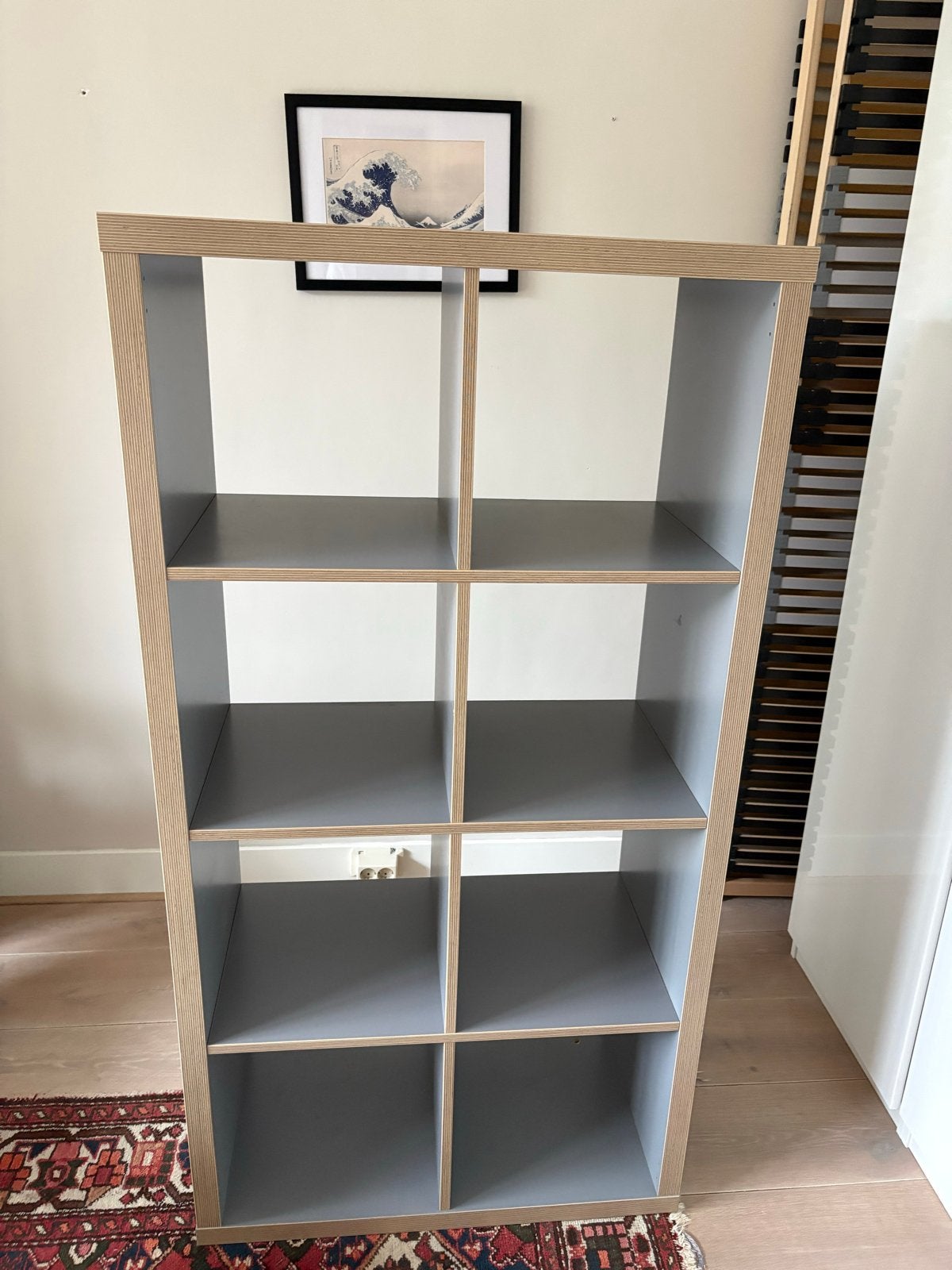 IKEA Kallax Kast - 2x4 vakken - Grijs/Hout, Ophalen, Met plank(en), 100 tot 150 cm, 50 tot 100 cm