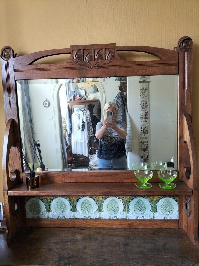 Art Nouveau spiegel, Ophalen, Rechthoekig, Minder dan 50 cm