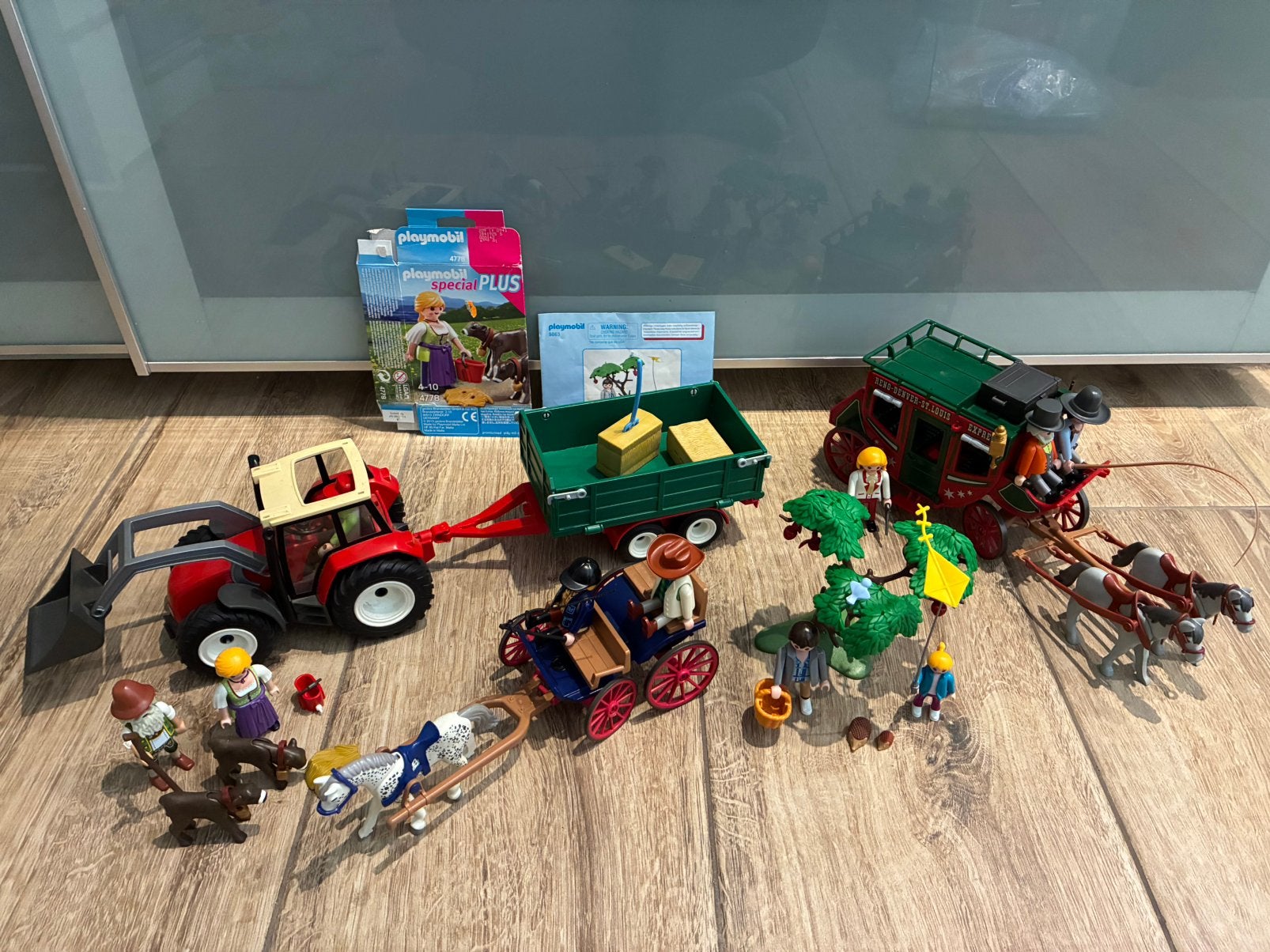 Playmobil boerderij tractor paard en wagen koeien western, Ophalen of Verzenden, Gebruikt, Complete set