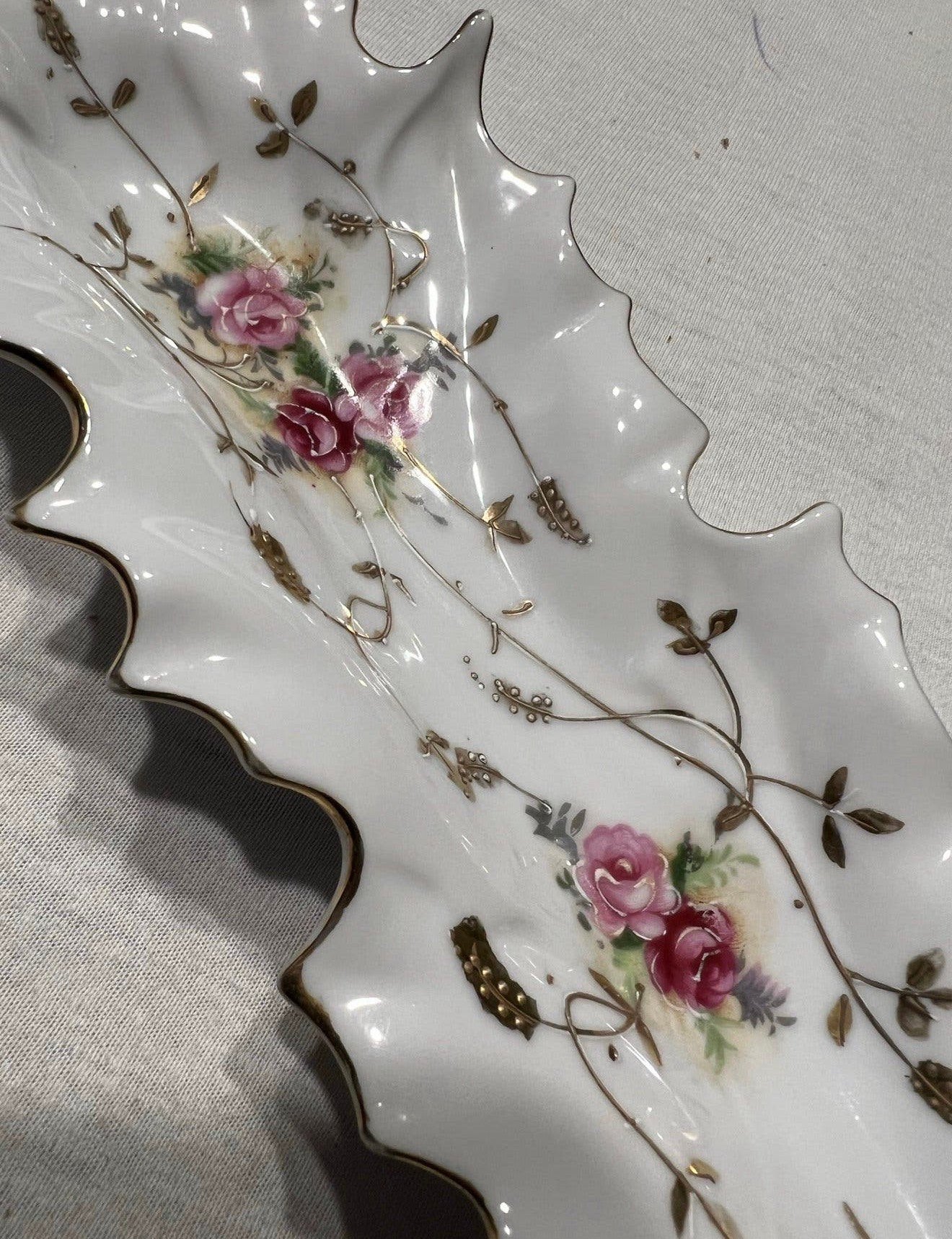 Leaf-Style Porselein schaal servies Gold-trimmed Japan Roses, Ophalen of Verzenden