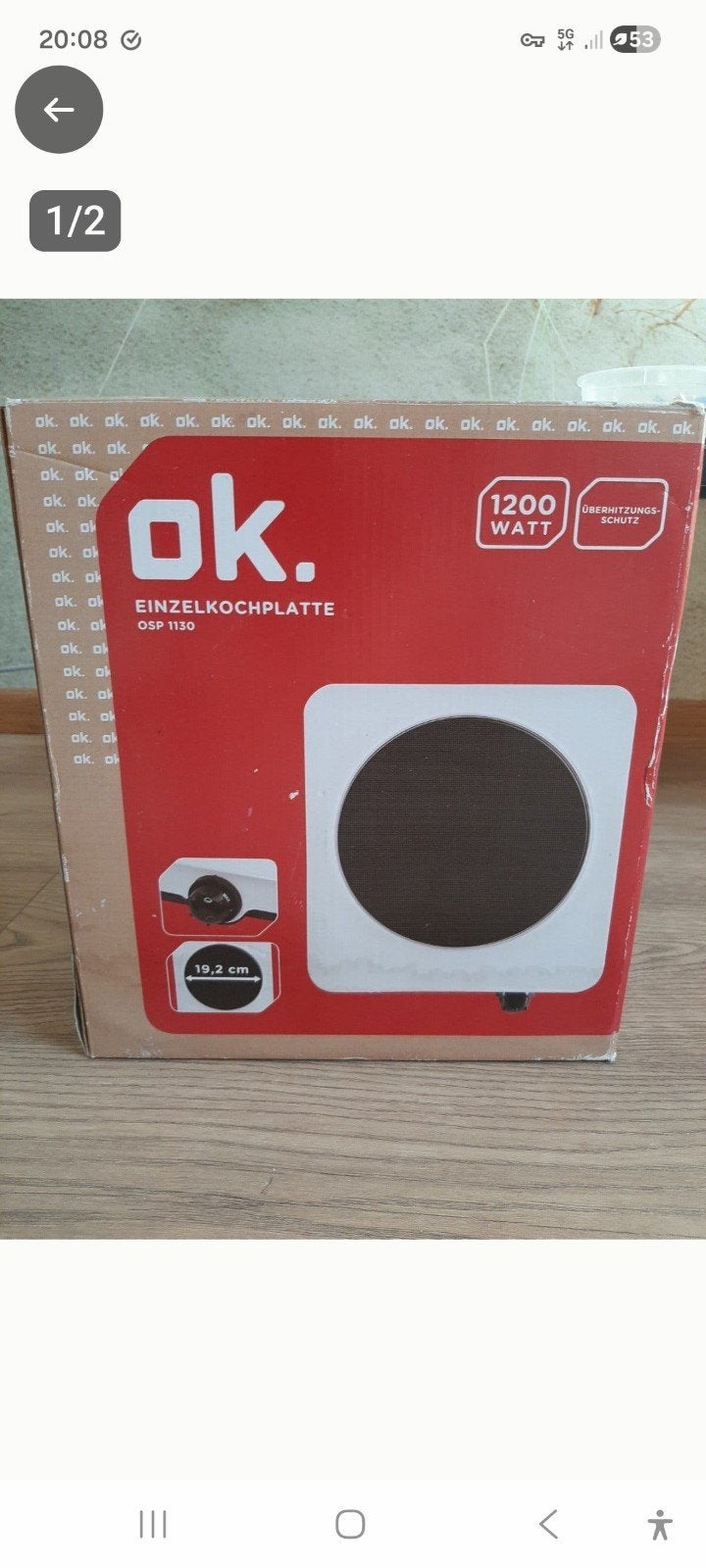 OK. OSP 1130 Enkele Kookplaat 1200W, Verzenden, Nieuw, 3 kookzones of minder, Vrijstaand
