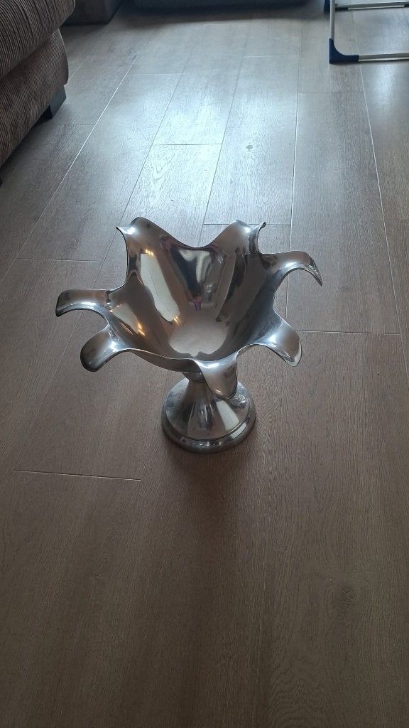 Zilverkleurige metalen schaal, Op voet, Overige typen, Rond, Ophalen of Verzenden