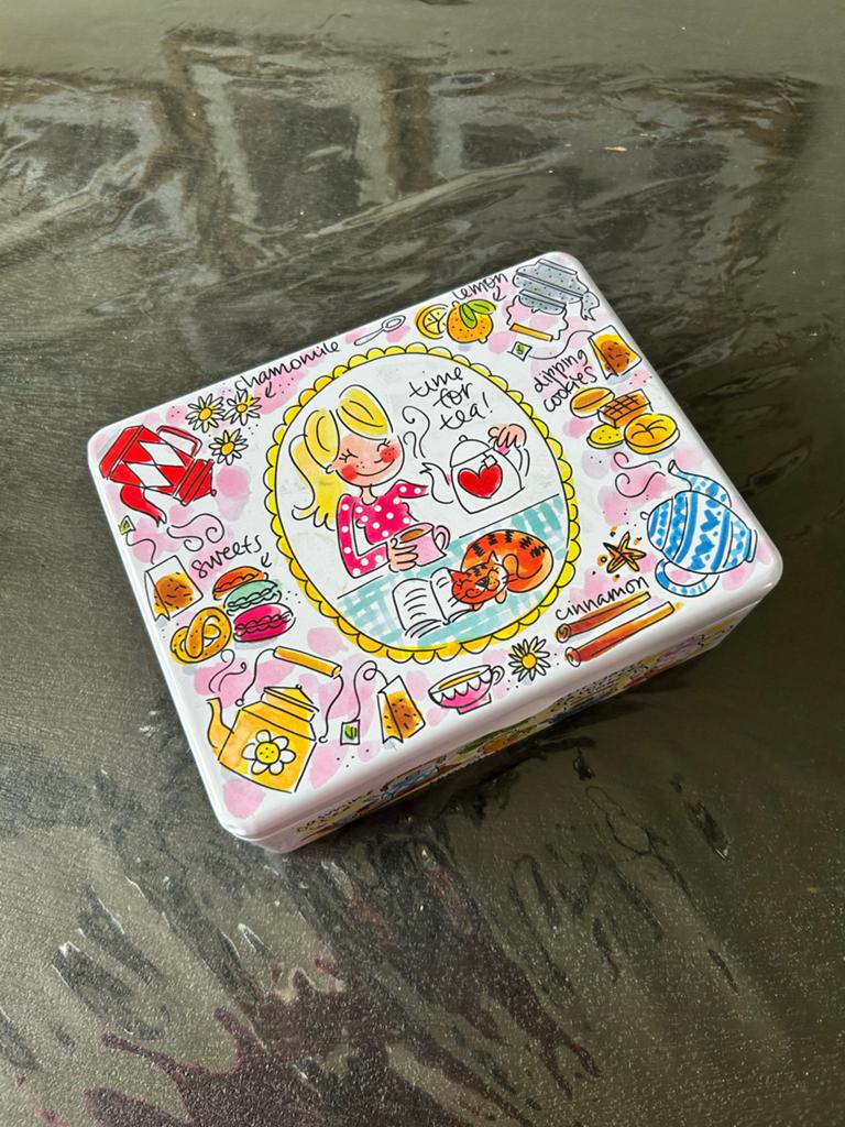 Theedoos Blond Amsterdam 'Time for Tea' met 6 vakken, Gebruikt, Meerkleurig, Ophalen of Verzenden, Metaal