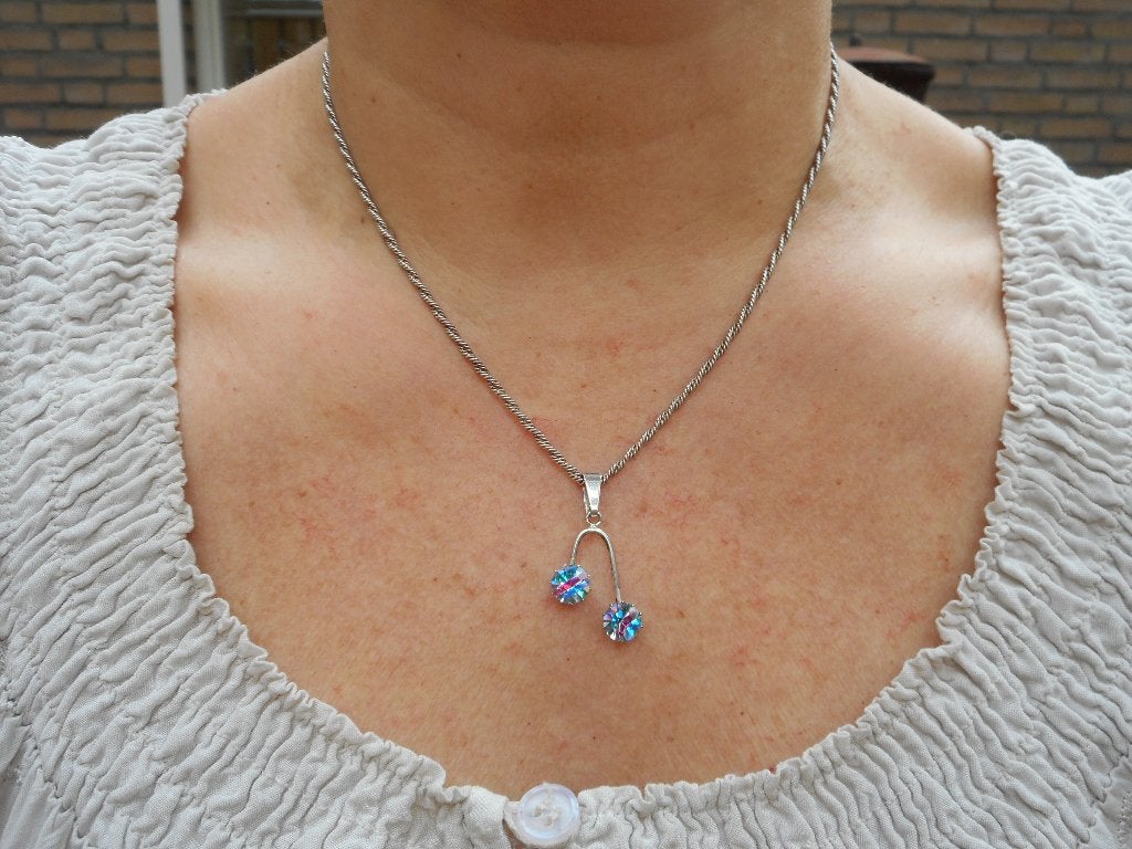 Zilveren koordketting met hanger met rijnstenen nr.1930