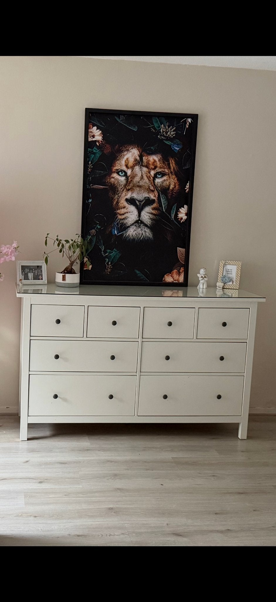 IKEA ladekast met glasplaat, Huis en Inrichting, Ophalen, Gebruikt, 100 tot 150 cm, 5 laden of meer