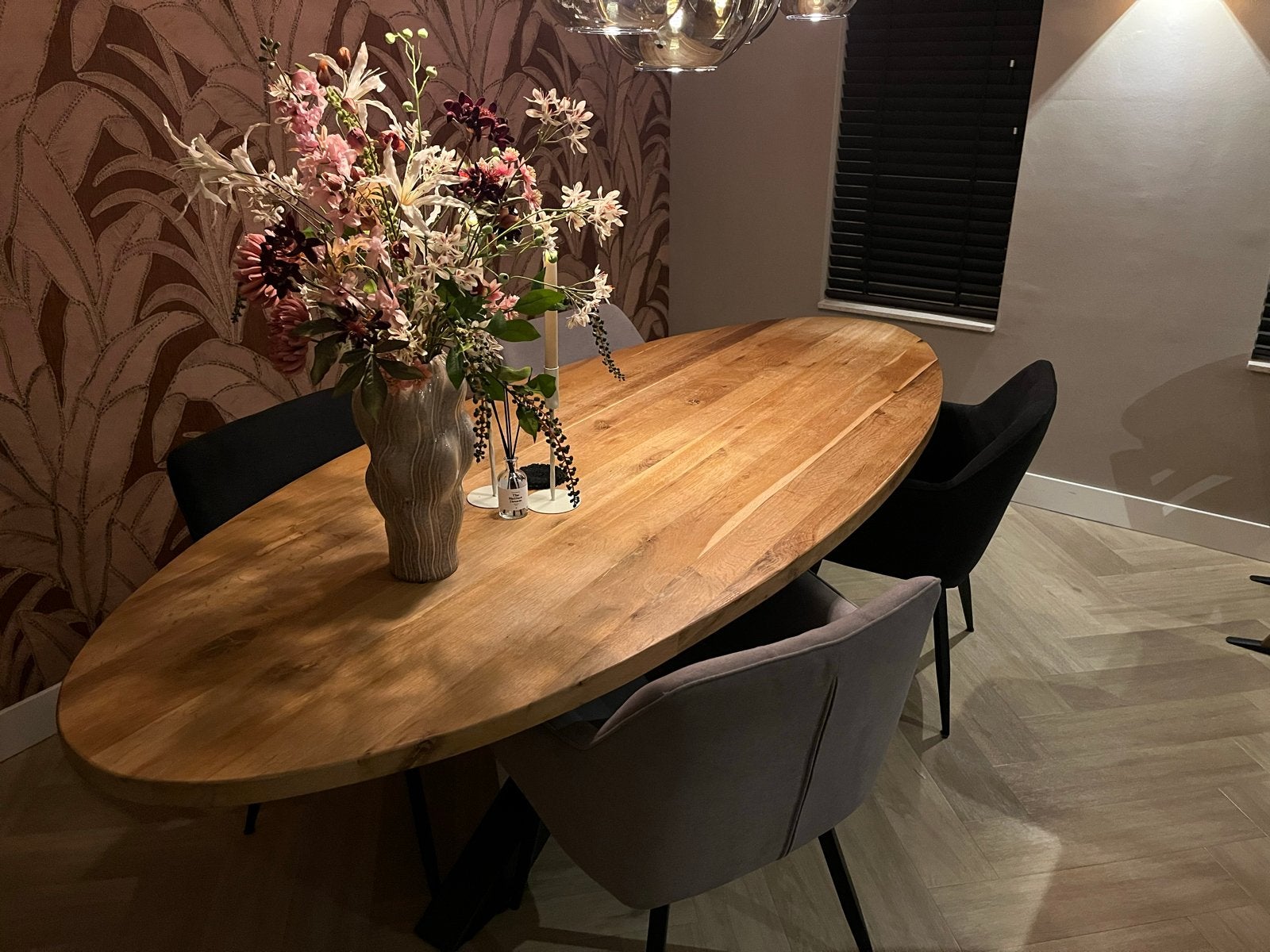 Prachtige massief eiken eettafel 240x100 cm – stalen poten, Ophalen, Eikenhout, 200 cm of meer, 50 tot 100 cm