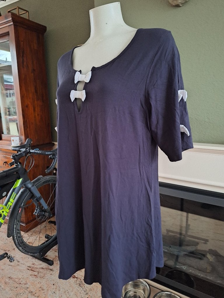 Yoek blauw met witte strikjes tuniek M 42 44, Yoek, Zo goed als nieuw, Maat 36 (S), Verzenden