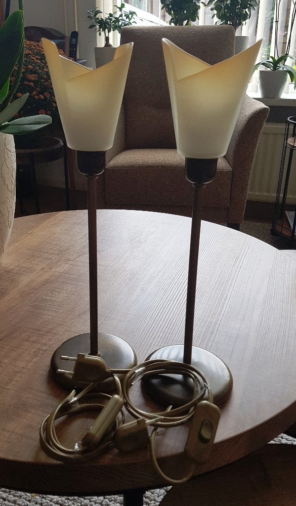 tafellampjes met glazen kap, Overige merken, Goud, 38 cm, E14 (klein)