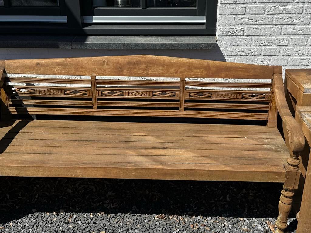 Houten tuinbank met bijzettafels, Tuin en Terras, Ophalen of Verzenden, Gebruikt, Hout