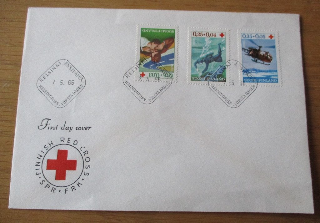 Finland, FDC toeslagserie Rode Kruis, 1966, Verzenden, Finland, Gestempeld