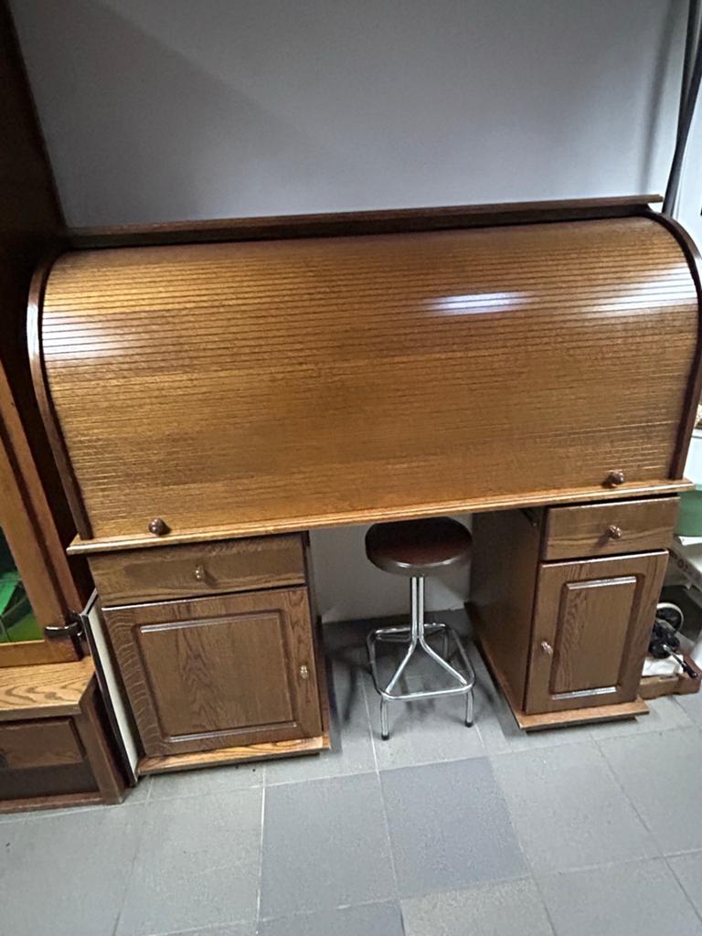 Vintage Rolltop Bureau - Massief Hout, Gebruikt, Secretaire, Ophalen of Verzenden, Overige merken