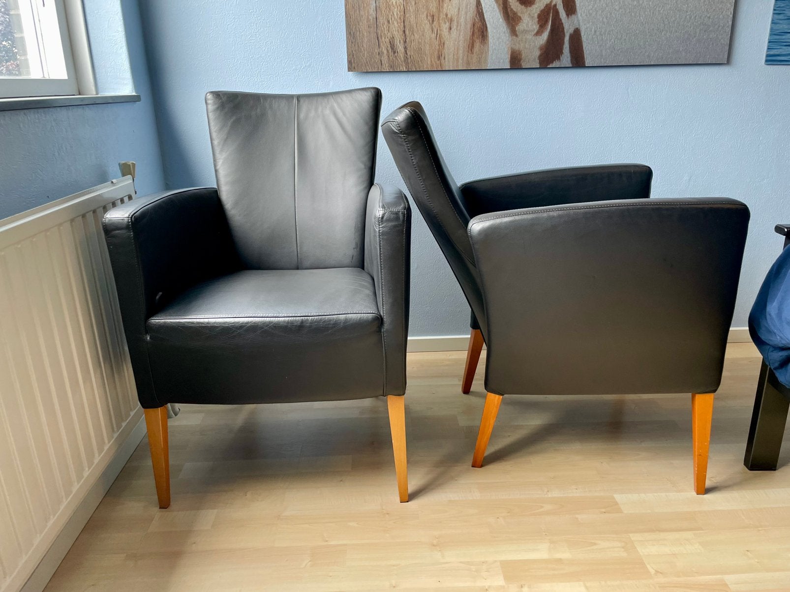 2 Lederen fauteuils, zwart, Huis en Inrichting, Ophalen, Gebruikt, Minder dan 75 cm, Leer