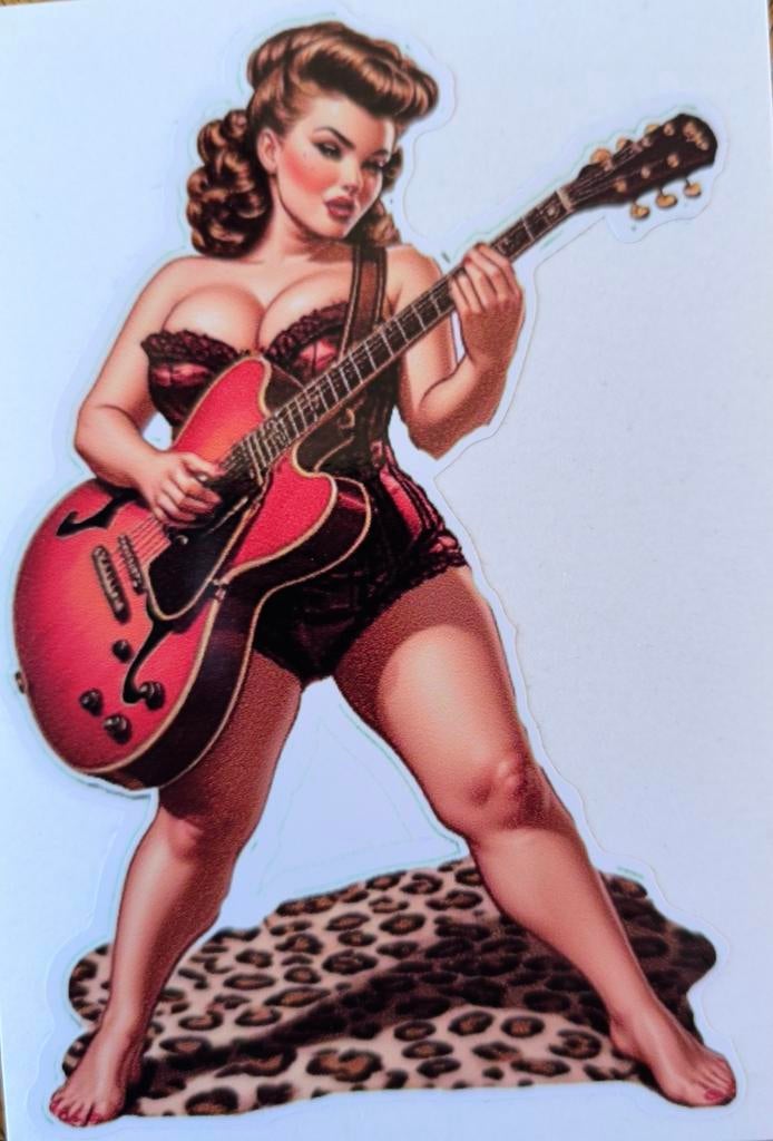 Retro Pin-up Gitaar Sticker - 13 cm, Ophalen of Verzenden, Nieuw