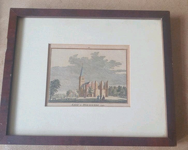 Kopergravure Kerk te Heemskerk (1740) - C. Pronk  H. Spilman, Ophalen
