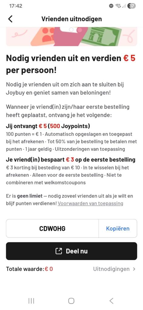 Joybuy €3 kortingscode, Eén persoon, Kortingsbon