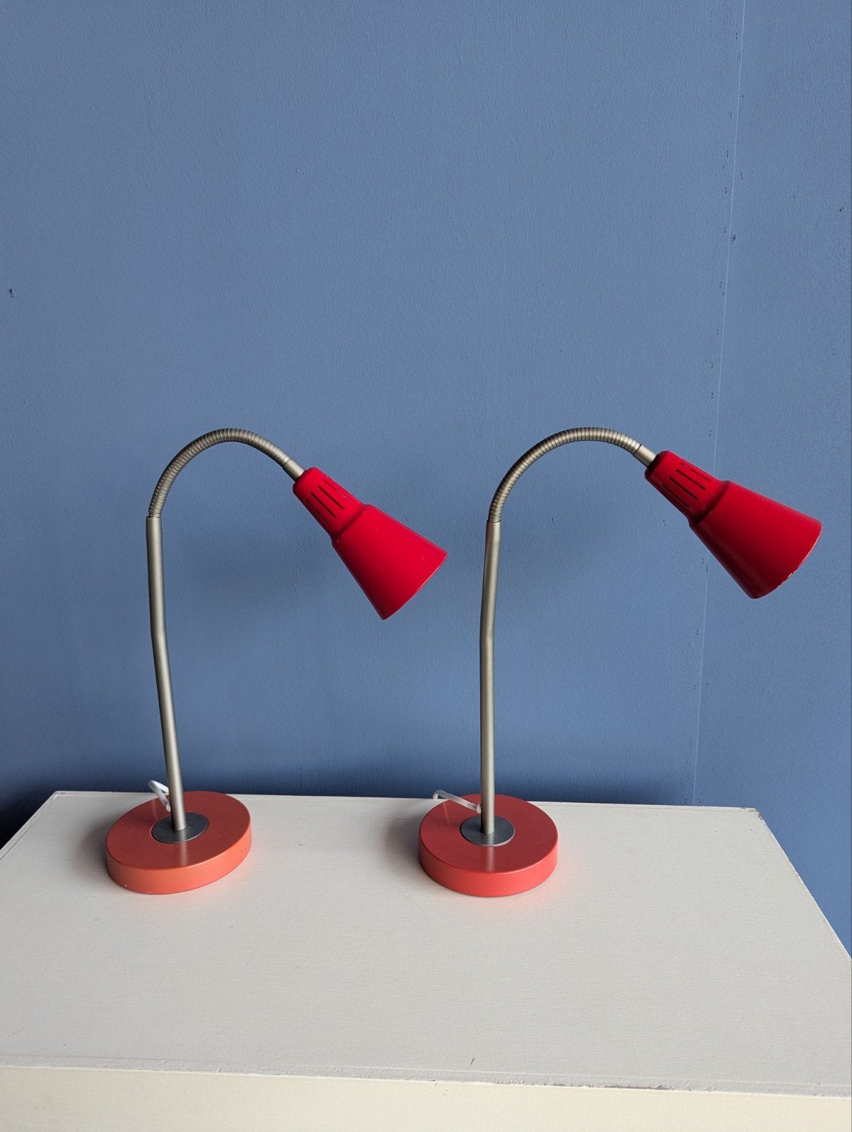 Set 2 x rode vintage IKEA tafellamp, KVART, Bureaulamp, Gebruikt, Vintage, 47 cm