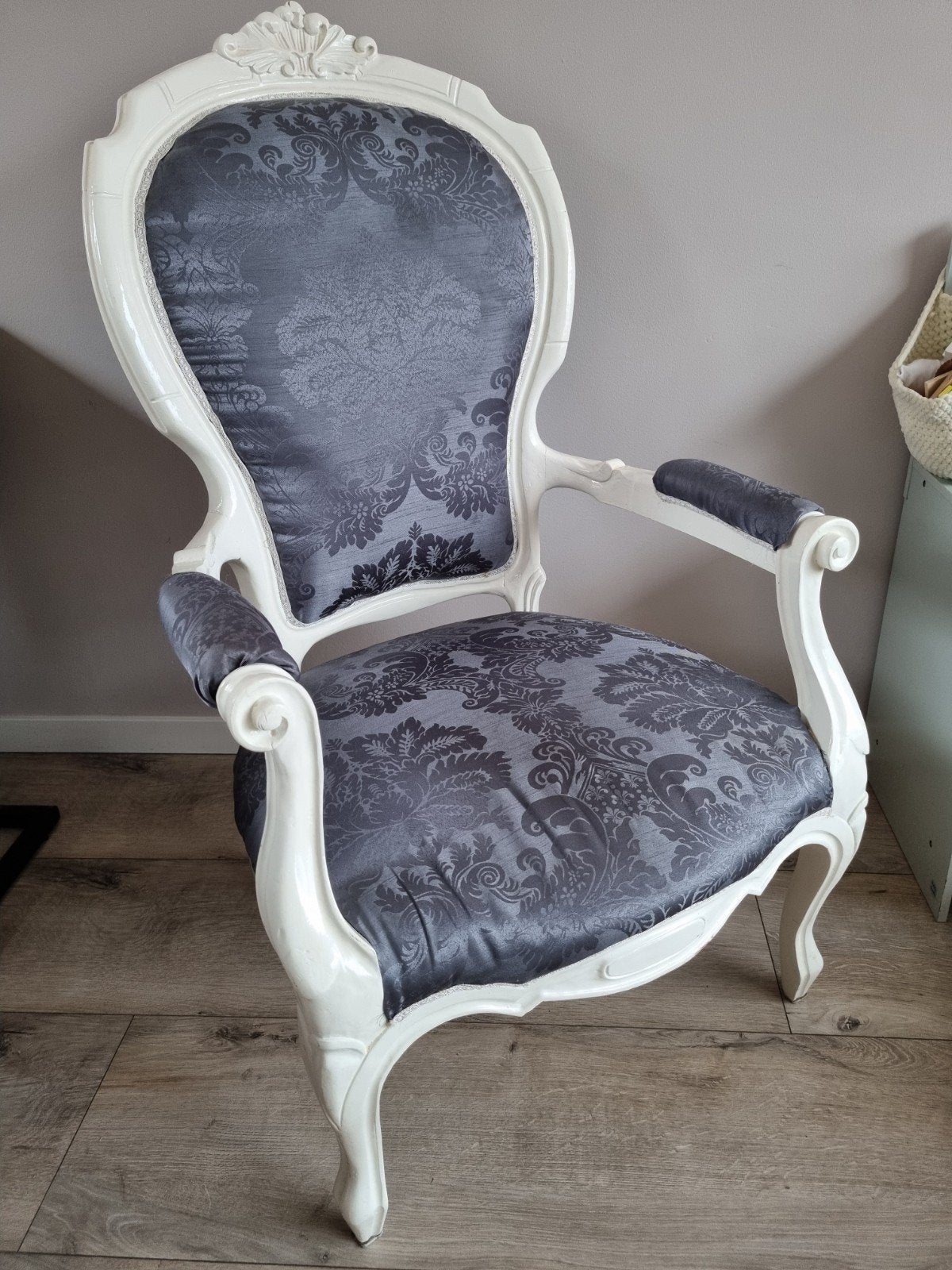 Elegante Barok Fauteuil - Wit met Grijs Patroon, Ophalen