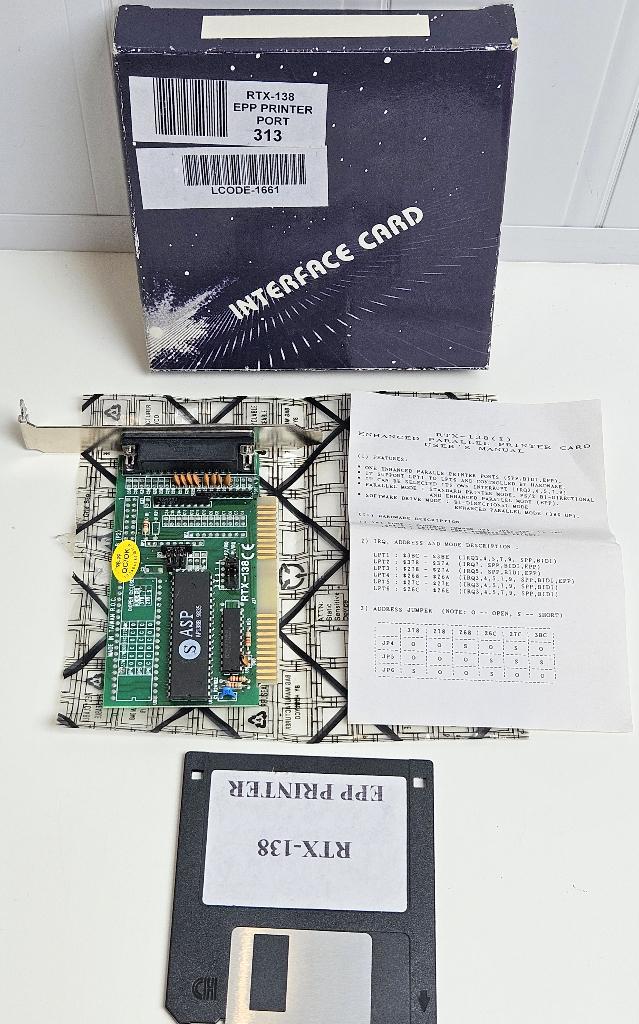 RTX-138 ISA Parallel Printer Card + Driver Disk 386 486 PC, Computers en Software, Vintage Computers, Ophalen of Verzenden, Dos