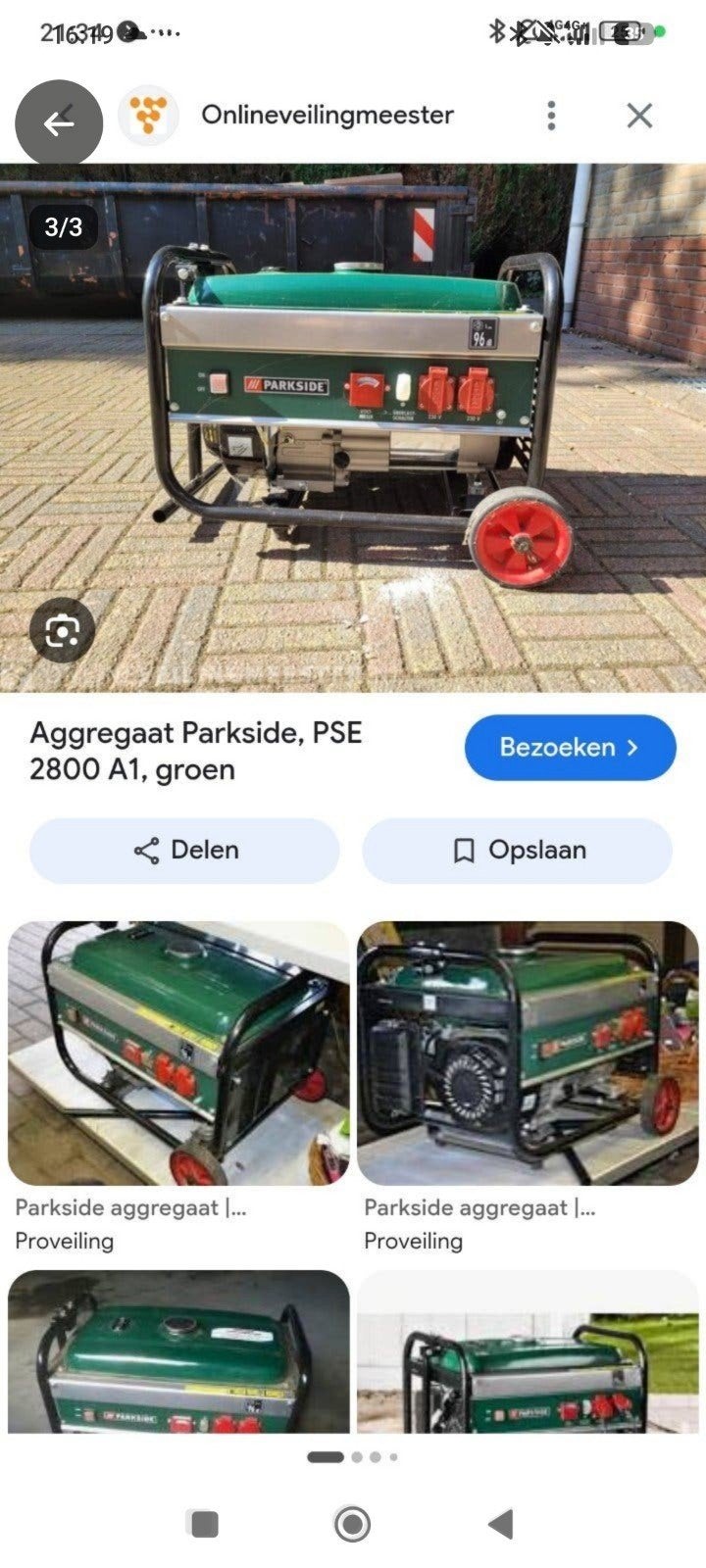 parkside Aggregaat 2800W - Zuinig, Compact, Stil 4-takt, Ophalen, Gebruikt, Benzine, Geluidgedempt