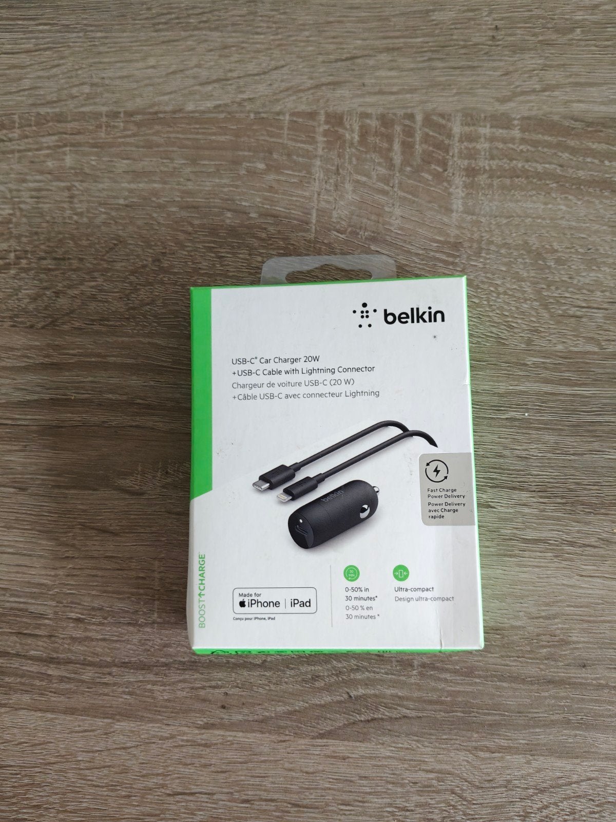 Belkin USB-C autolader 20W met Lightning kabel, Ophalen of Verzenden, Nieuw