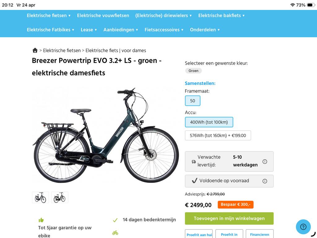 Breezer Powertrip Evo 3.2 electrische fiets maat 50, Ophalen, Zo goed als nieuw, Overige merken