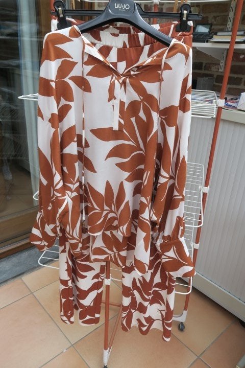Broek+blouse nieuw zijde wit bruine print Max Mara mt 38, Kleding | Dames, Maat 38/40 (M), Bruin, Max Mara, Nieuw