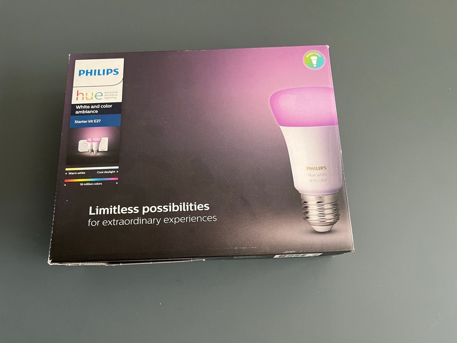 Philips Hue Starter Kit E27 - 2 lampen, Bridge & Switch, Led-lamp, 60 watt of meer, Nieuw, E27 (groot)