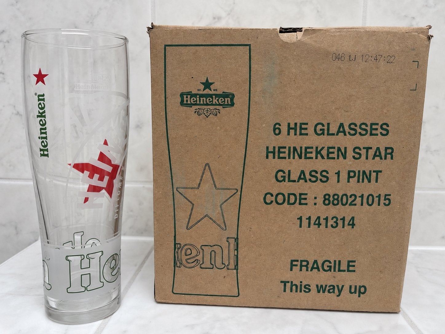 Heineken glazen -  6 stuks - grote Pint glazen, Verzenden, Nieuw, Glas of Glazen, Heineken