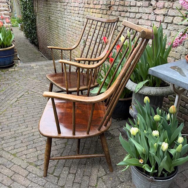 2x spijlenstoel, Grandessa, Lena Larsson, Nesto, Pastoe, ‘60, Tuin en Terras, Tuinstoelen, Zo goed als nieuw, Ophalen