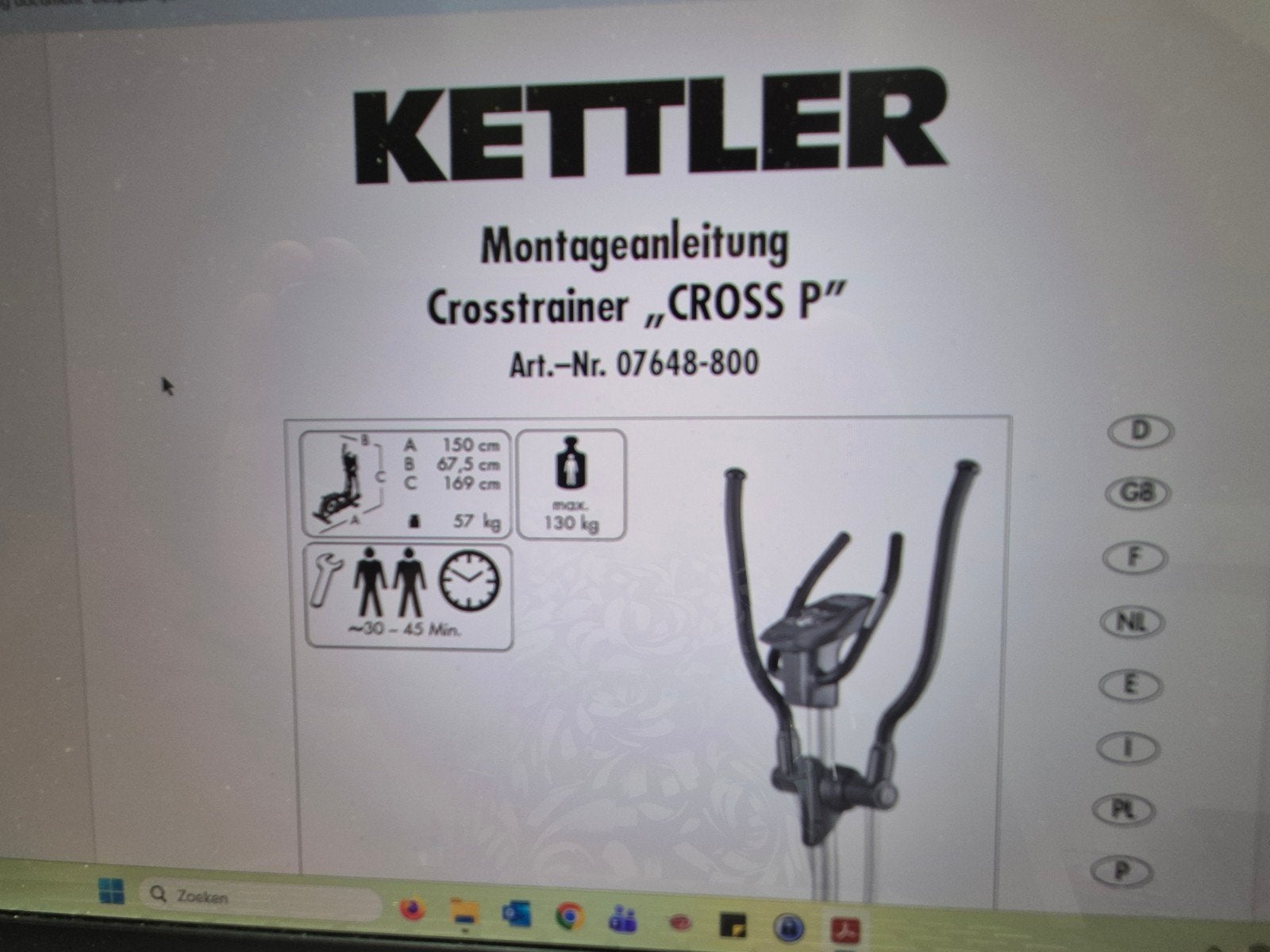 Crosstrainer Ketler Axos, Sport en Fitness, Ophalen, Gebruikt, Crosstrainer