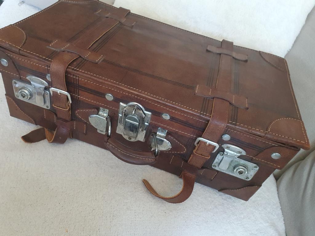Vintage Leren Koffer - Bruin met Slot, 60 tot 70 cm, Gebruikt, Slot, Leer