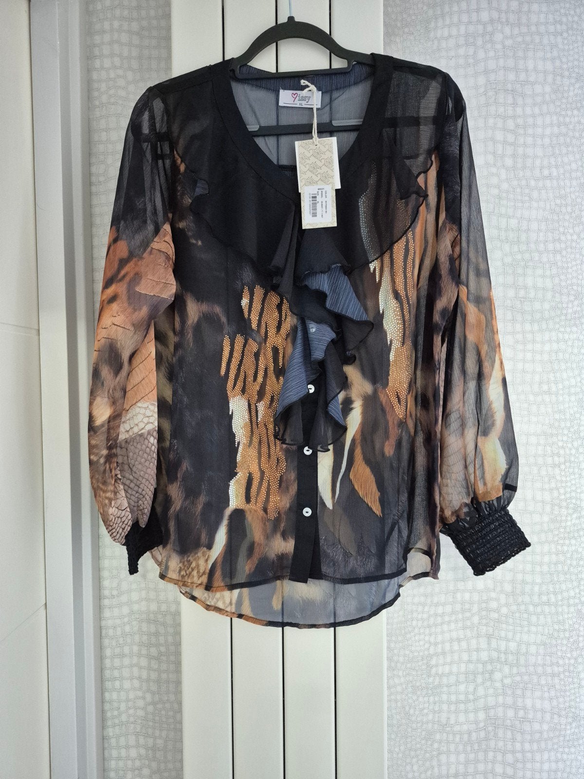 Prachtige nieuwe Missy roezel blouse XL, Bruin, Maat 46/48 (XL) of groter, Nieuw, Missy