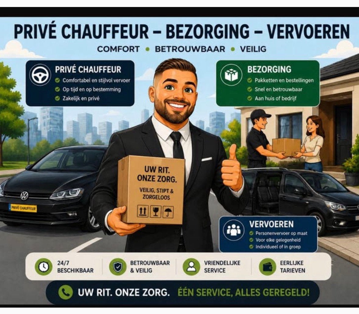 Prive Chauffeur - Bezorging - Spullen Vervoeren 24/7 service, Overige niveaus, Vanaf 10 jaar, Overige vormen