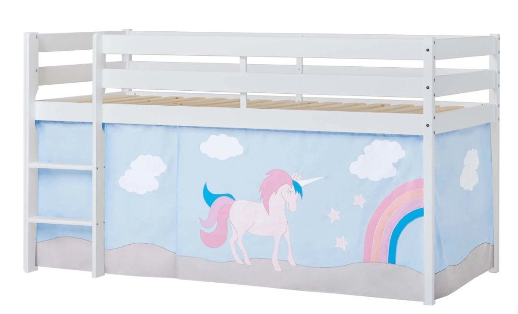 Hoppekids Halfhoogslaper met Unicorn Bedgordijnen, Kinderen en Baby's, Kinderkamer | Stapelbedden en Hoogslapers, Gebruikt, Halfhoogslaper