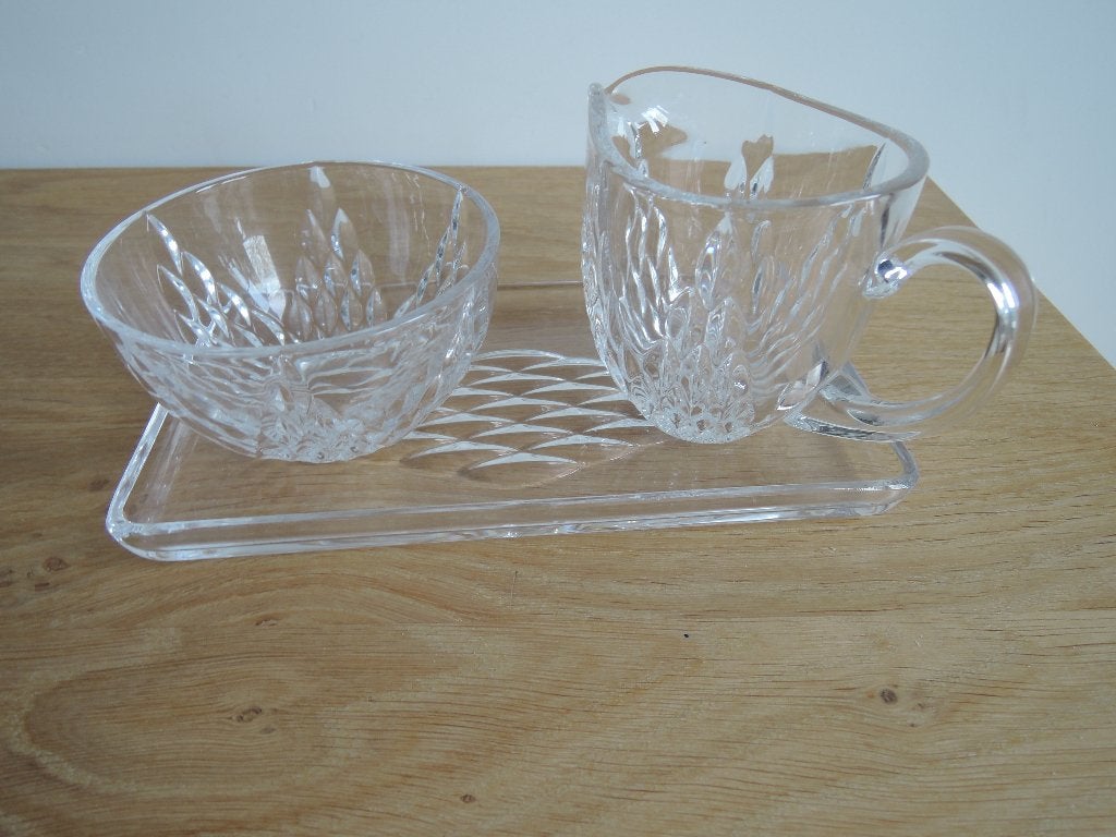 Prachtig kristal glazen 3 delig roomstel, Ophalen of Verzenden