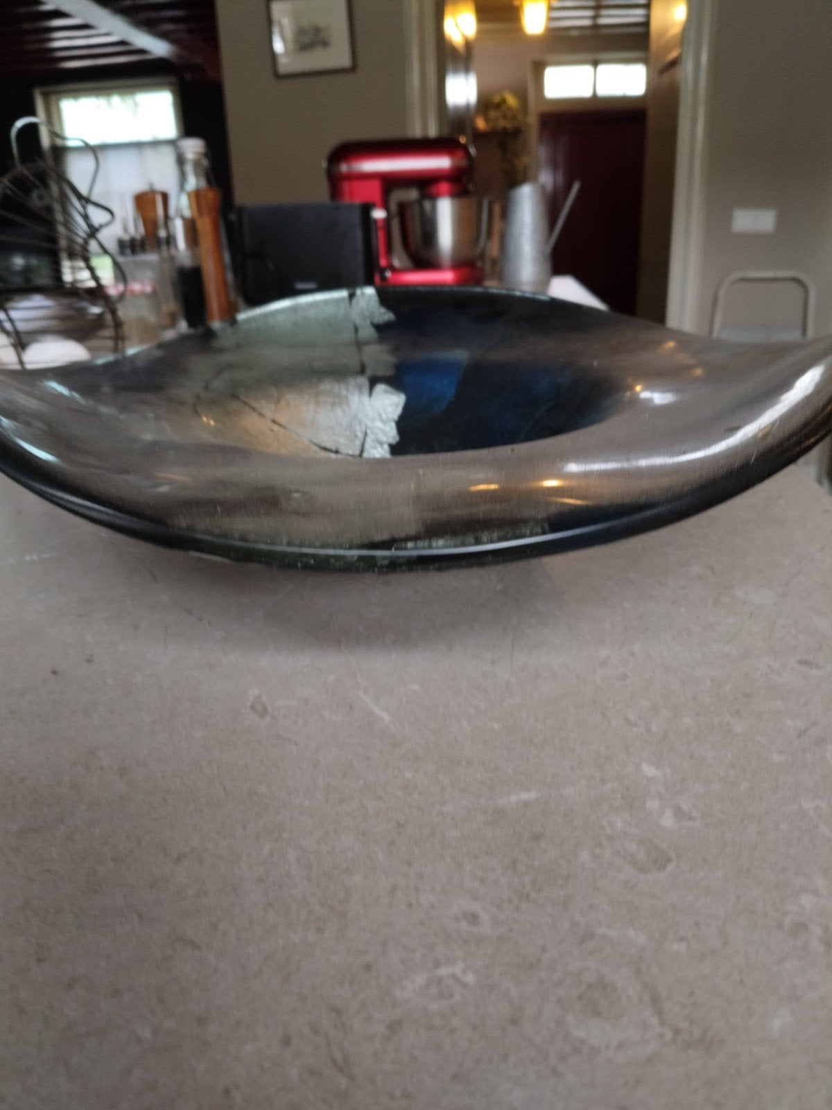 Decoratieve Glazen Schaal Blauw/Zilver, Ophalen of Verzenden
