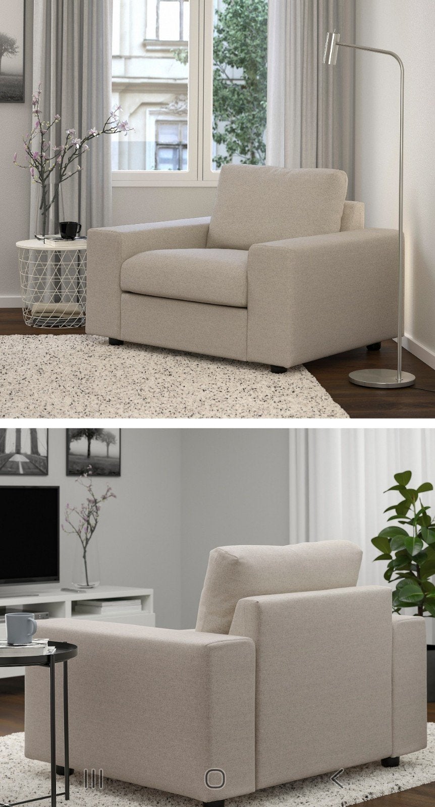VIMLE fauteuil van Ikea Gunnared Beige  met hoofdsteun, Ophalen, Eenpersoons, 75 tot 100 cm, Zo goed als nieuw