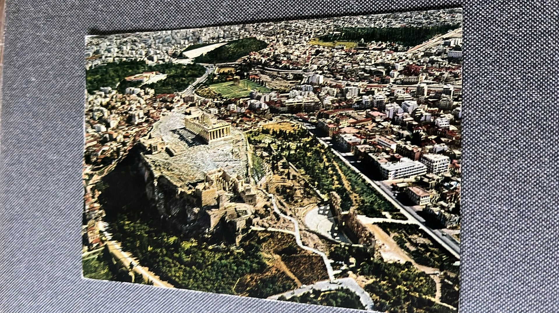 Griekenland Athene luchtfoto panorama Acropolis, Ophalen of Verzenden, 1960 tot 1980, Gelopen, Overig Europa