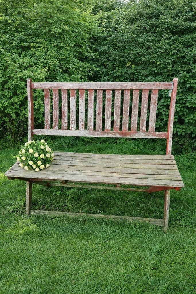 Oud patina tuinbankje 99cm breed, Ophalen, Hout