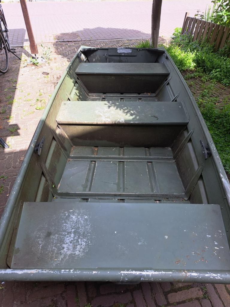 Robuuste alucraft platbodem met 5 pk Mercury kortstaart, Watersport en Boten, Platbodems, Ophalen, Aluminium, Buitenboordmotor