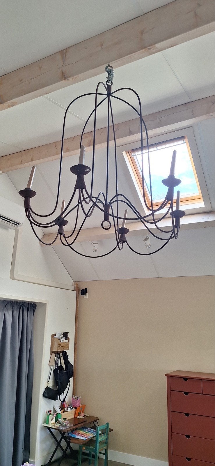 Grote metalen decoratieve kaarsen kroonluchter met 8 armen, Ophalen, Gebruikt, Metaal, Klassiek, Rustiek