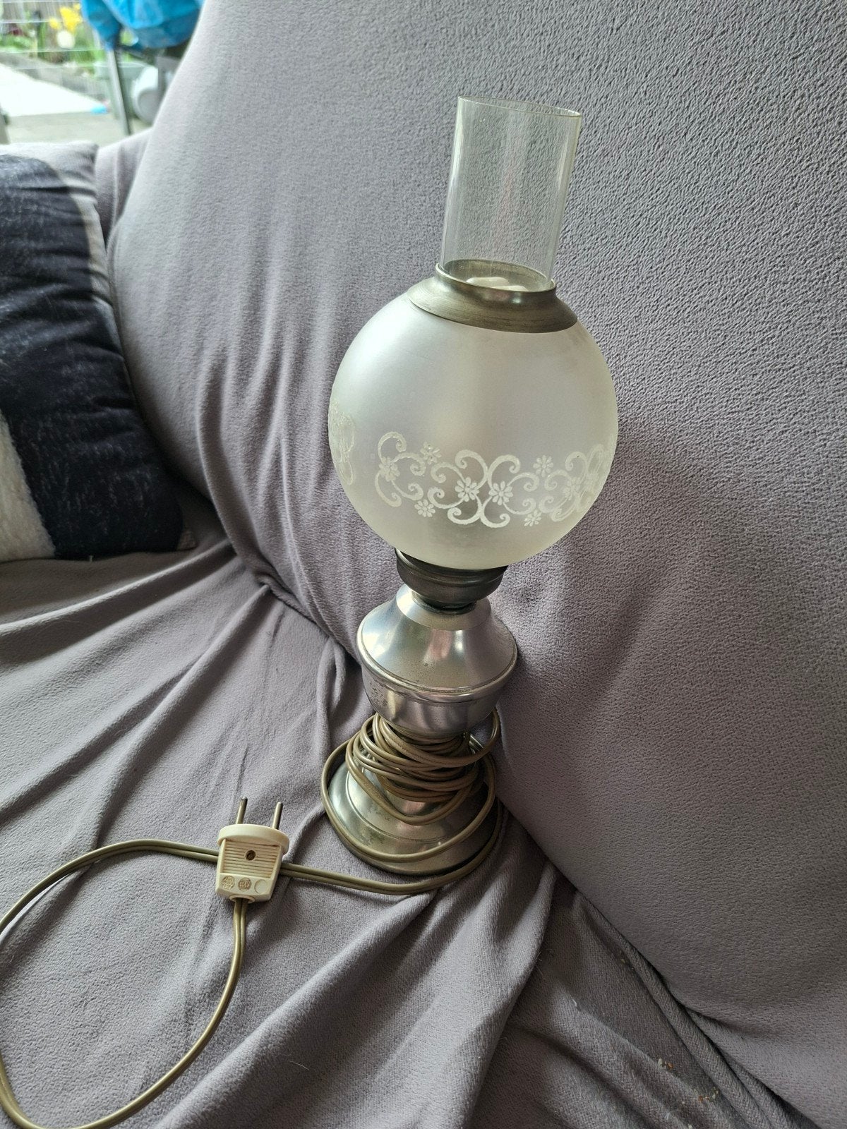 Tinnen tafellamp, Huis en Inrichting, Ophalen, Gebruikt, Glas, Overige typen
