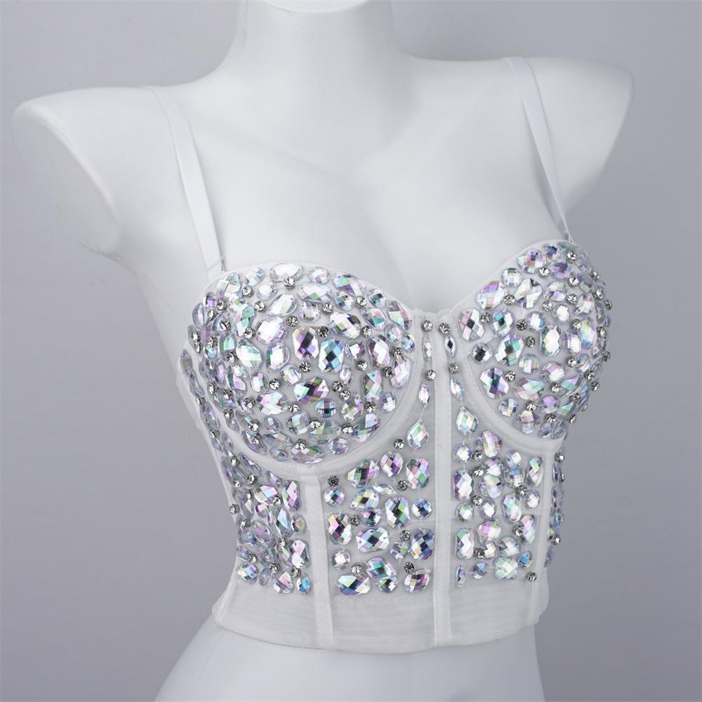Witte glitter dames korset top / strass crop topje festival, Verzenden, Nieuw, Wit, Zonder mouw