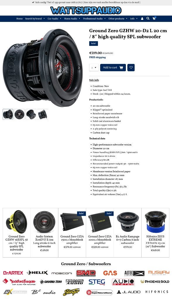 Ground Zero GZHW 20-D2 L 20 cm / 8 inch SPL subwoofer, Erlenweg 25, 85658 Egmating, Germany, Nieuw, https://www.ground-zero-audio.com/en/support-en/contact-page/