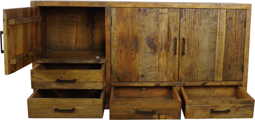 Dressoir 160 cm massief oud hout 4 lade 3 deuren voorraad., Overige materialen, Verzenden, 150 tot 200 cm, Nieuw