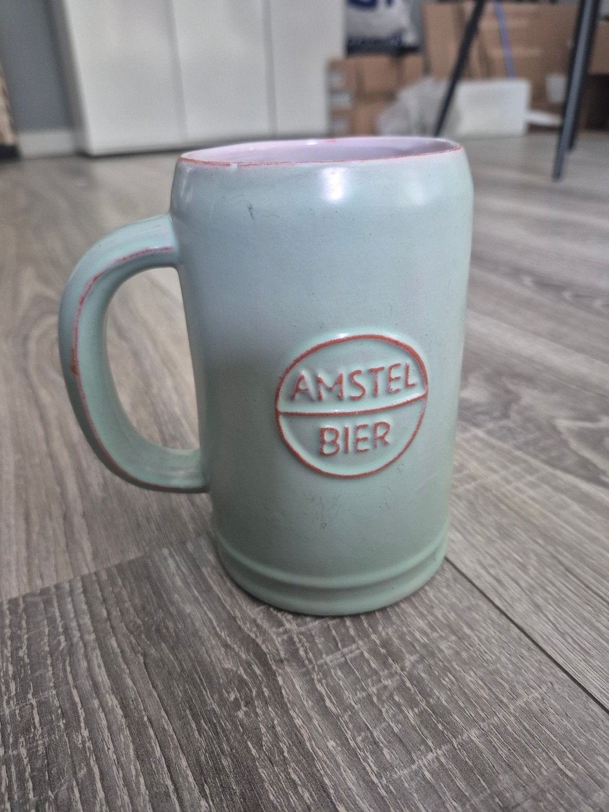 Amstel Bier mok - Lichtgroen keramiek, Ophalen of Verzenden, Steen/keramiek, Overige merken, Groen