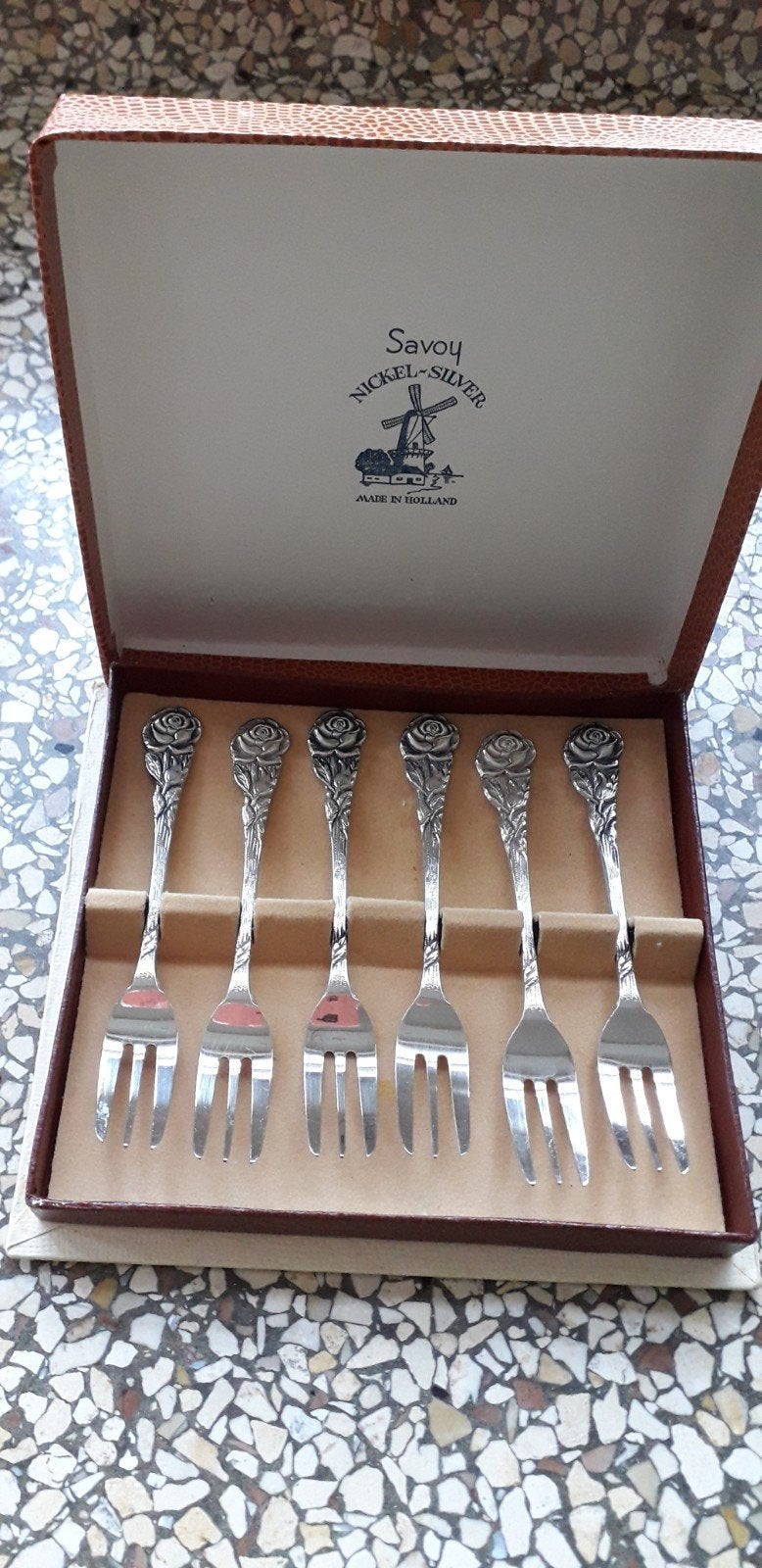 Antieke Savoy Nickel-Silver Gebaksvorkjes - Made in Holland, Ophalen