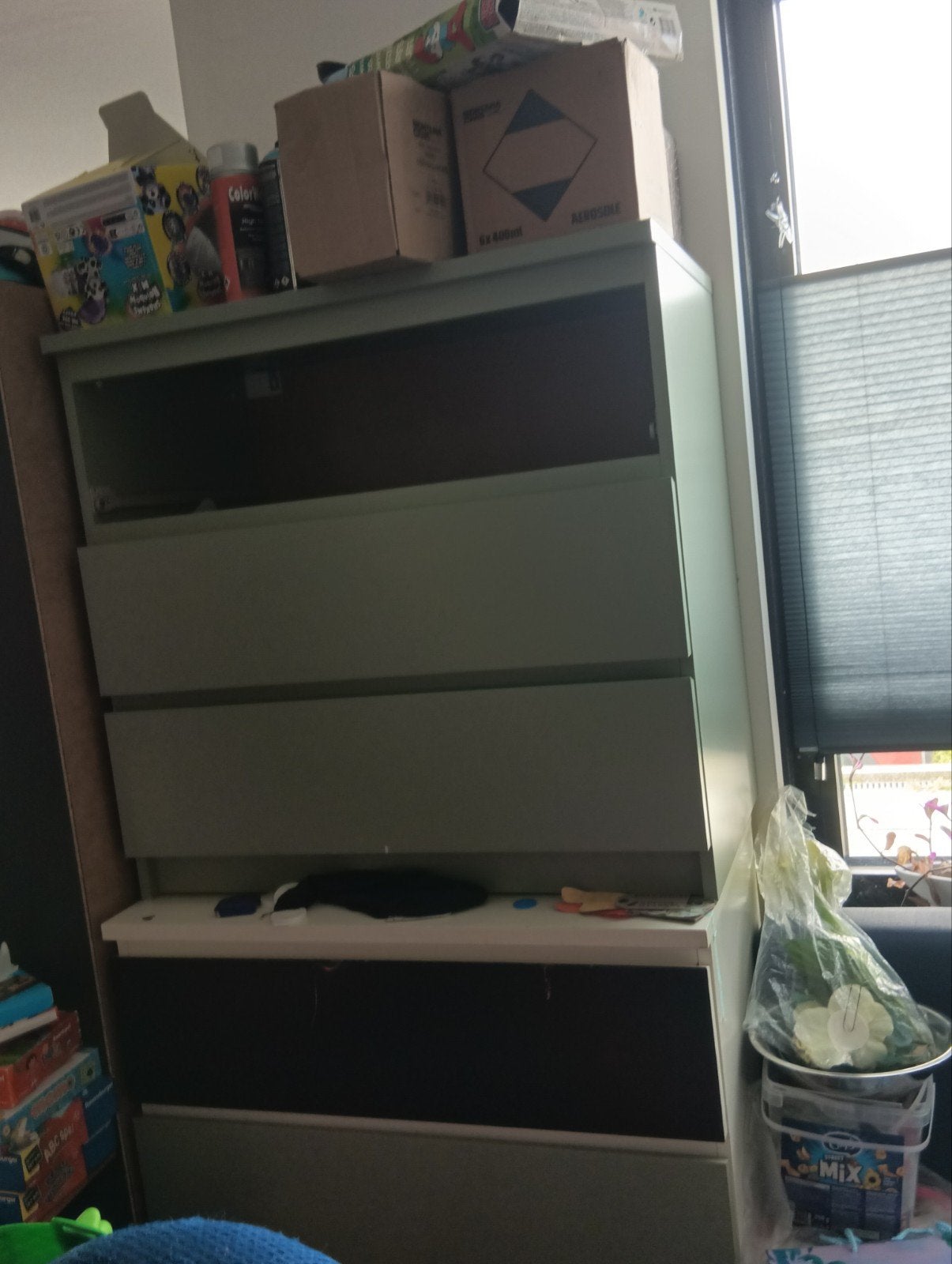 Groen kastje met 3 lades, Huis en Inrichting, Kasten | Ladekasten, Gebruikt, 100 tot 150 cm, 3 of 4 laden, 25 tot 50 cm